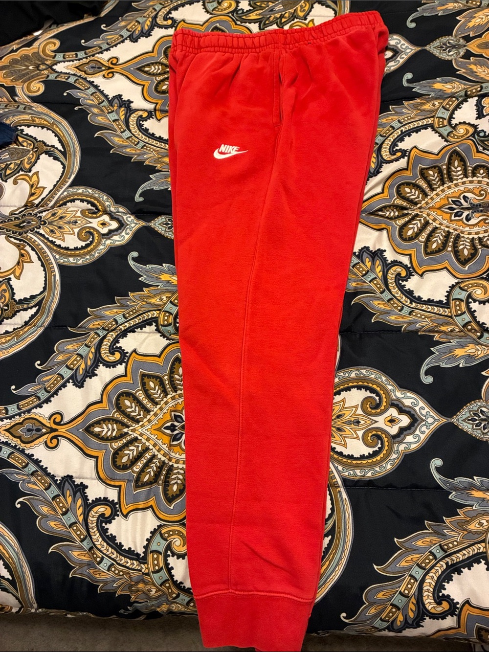 Nike Red Men Fleece Joggers with White Swoosh